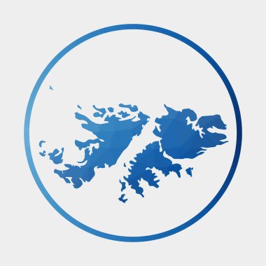 Falklands simgesi, ülkenin gradyan halka içinde çokgen haritası Round low Poly Falklands imzası Vektör