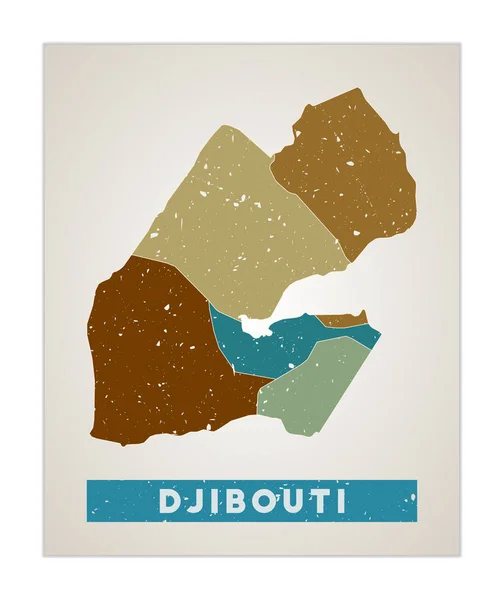 Mapa do Djibuti Cartaz do país com regiões Textura grunge antiga Forma do Djibuti com nome do país —  Vetores de Stock