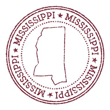 Mississippi yuvarlak kauçuk damgası ile biz eyalet haritası dairesel metin ile klasik kırmızı pasaport damgası ve