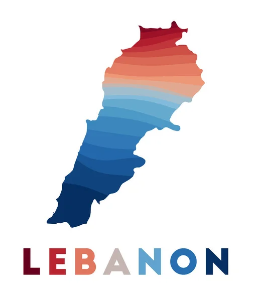 Líbano mapa Mapa do país com belas ondas geométricas em vermelho cores azuis Vivid Líbano — Vetor de Stock