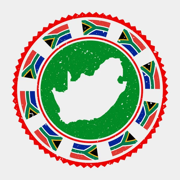 南アフリカ共和国の切手地図とフラグ付きのラウンドロゴ南アフリカ共和国の切手ベクトル — ストックベクタ
