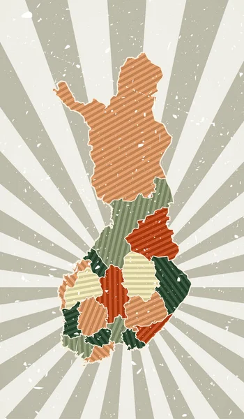 Finsko vintage map Grunge plakát s mapou země v retro barevné paletě Tvar Finska — Stockový vektor