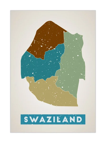 Swaziland map Country poster with regions Old grunge texture Shape of Swaziland with country — Stock Vector