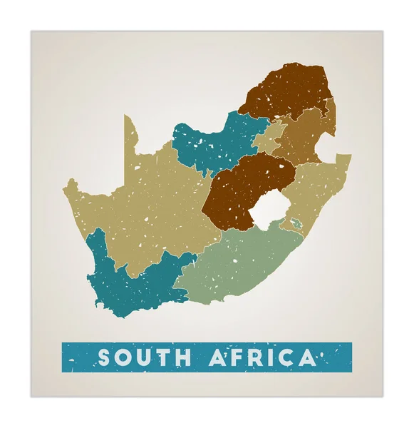 South Africa map Country poster with regions Old grunge texture Shape of South Africa with — Stock Vector