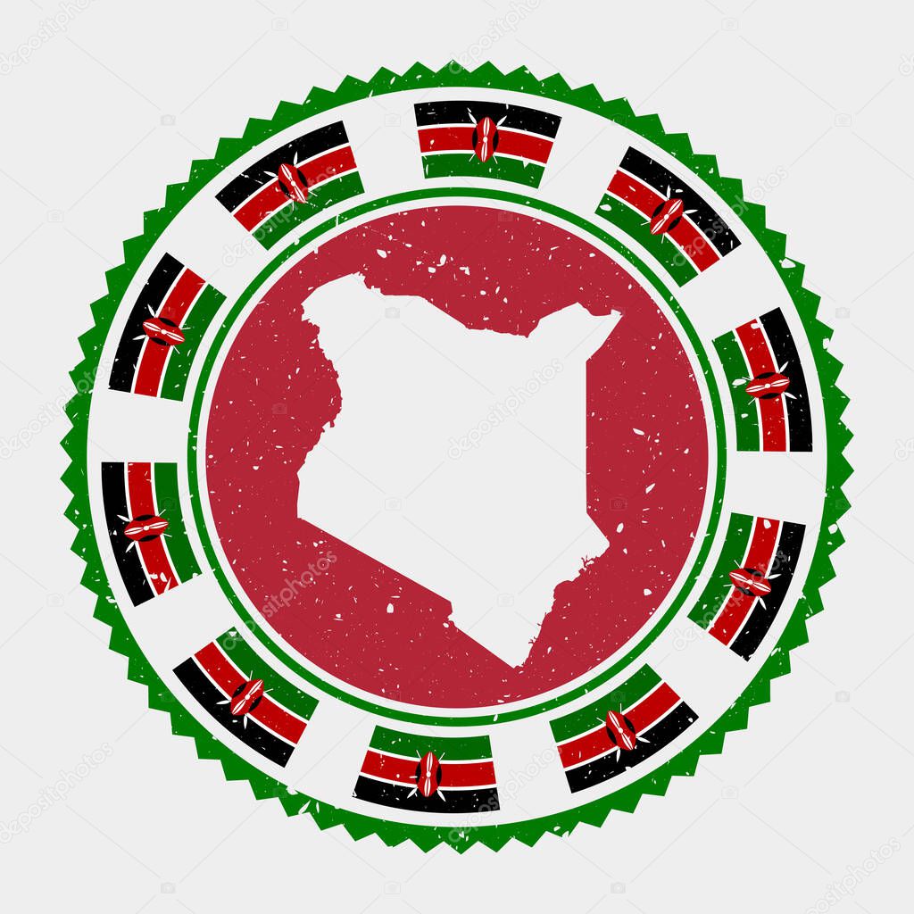 Kenya grunge stamp. Round logo with map and flag of Kenya. Country stamp. Vector illustration.