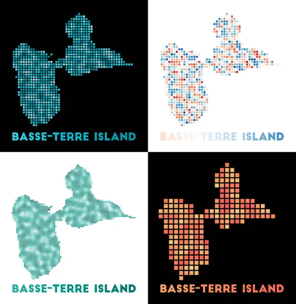BasseTerre Island mapa Colección de mapa de BasseTerre Island en estilo punteado Fronteras de la — Vector de stock