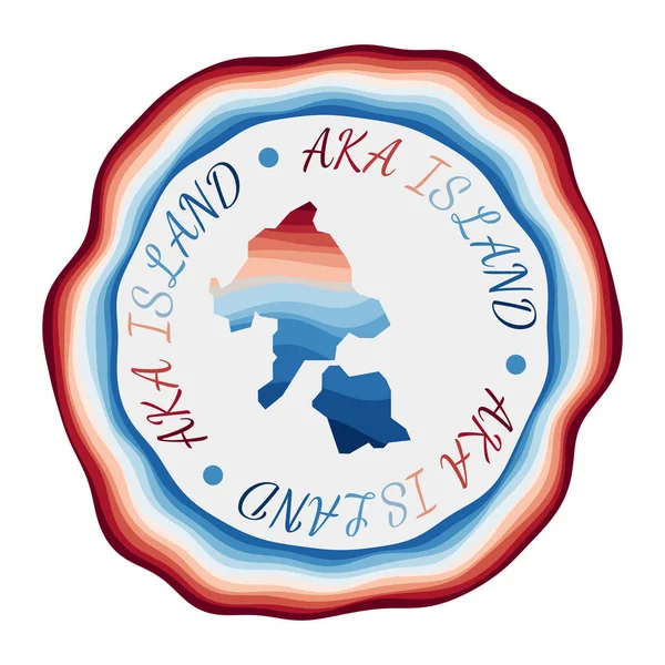 Insignia de Aka Island Mapa de la isla con hermosas olas geométricas y vibrante marco rojo azul Vivid — Vector de stock