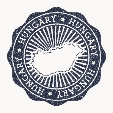 Macaristan damgası Ülke vektör illüstrasyonunun adı ve haritasına sahip seyahat damgası