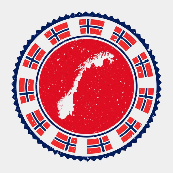 Selo grunge da Noruega Logotipo redondo com mapa e bandeira da Noruega Selo de país Ilustração do vetor — Vetor de Stock