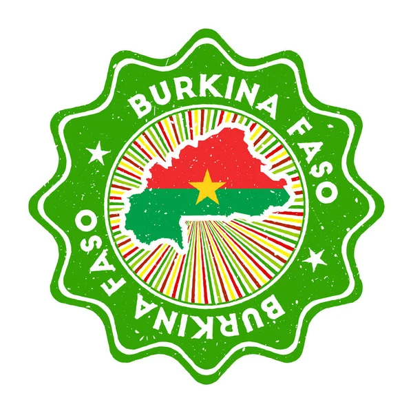 Sello grunge redondo Burkina Faso con mapa de país y bandera de país Placa vintage con texto circular — Vector de stock