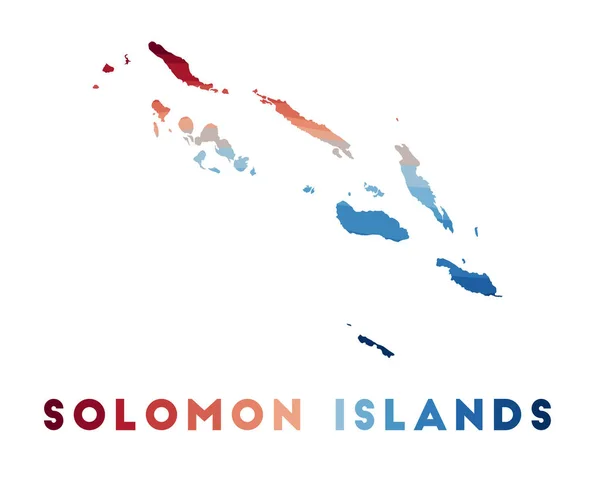 Mapa de las Islas Salomón Mapa del país con hermosas olas geométricas en colores azules rojos Vivid — Vector de stock