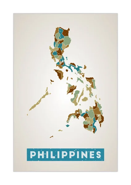 Mapa de Filipinas Póster de país con regiones Old grunge texture Forma de Filipinas con país — Vector de stock