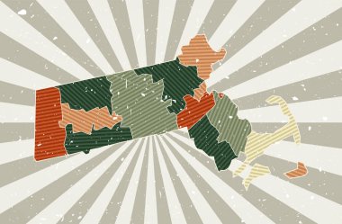 Massachusetts klasik harita Grunge posteri üzerinde ABD haritası retro renk paleti şekli