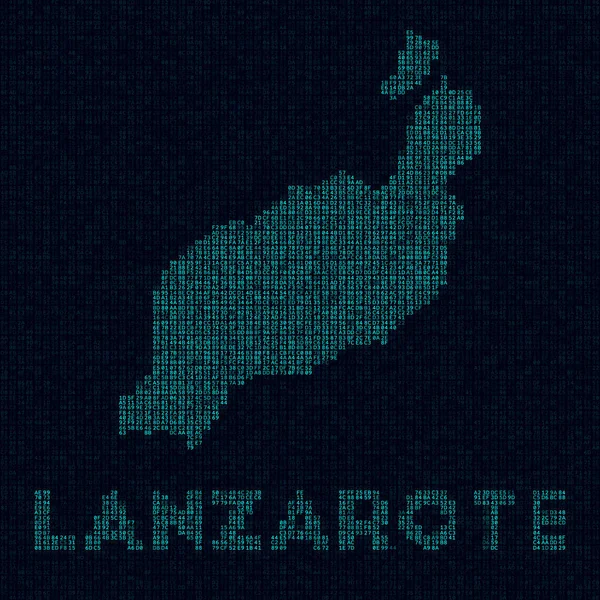 Lanzarote tech map Símbolo de isla en estilo digital Cibermapa de Lanzarote con nombre de isla Trendy — Vector de stock