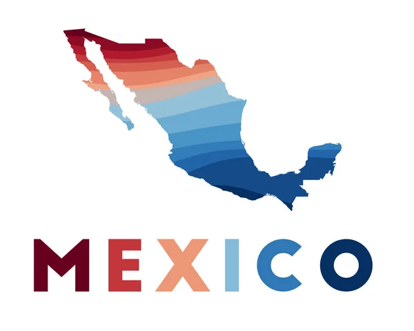 México mapa Mapa do país com belas ondas geométricas em vermelho cores azuis Vivid México —  Vetores de Stock