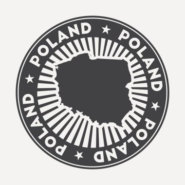 Polonya yuvarlak logosu. Dairesel adı ve ülke vektörünün haritası olan Vintage seyahat kartı.