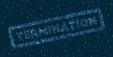 Bitiş sözcüğü dijital stil Parlayan geometrik Sonlandırma rozet klas vektör illüstrasyonu