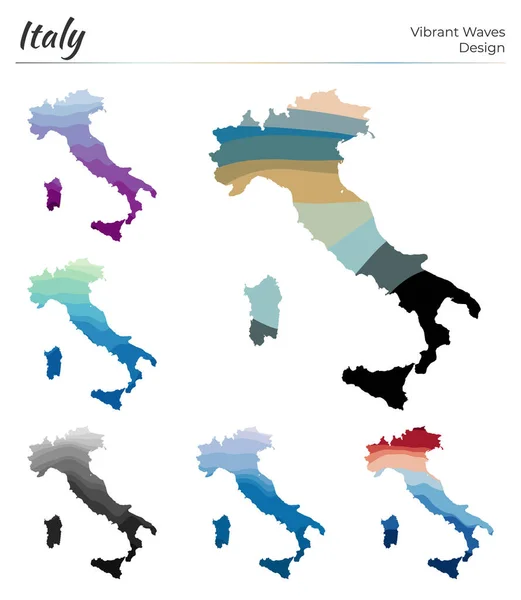 Conjunto de mapas vetoriais da Itália Design de ondas vibrantes Mapa brilhante do país em curvas geométricas lisas — Vetor de Stock