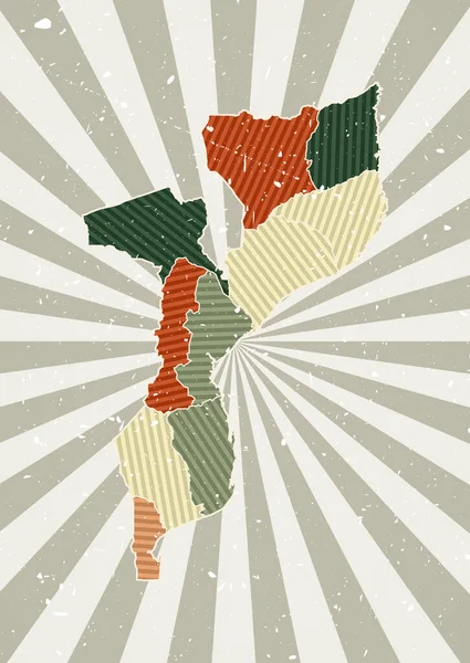 Mozambik klasik harita Grunge posteri ile ülke haritası retro renk paleti şekli — Stok Vektör
