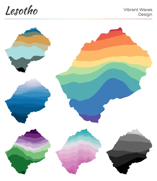 Lesotho Vibrant dalgalarının vektör haritaları geometrik pürüzsüz ülkenin Parlak haritasını dizayn eder — Stok Vektör