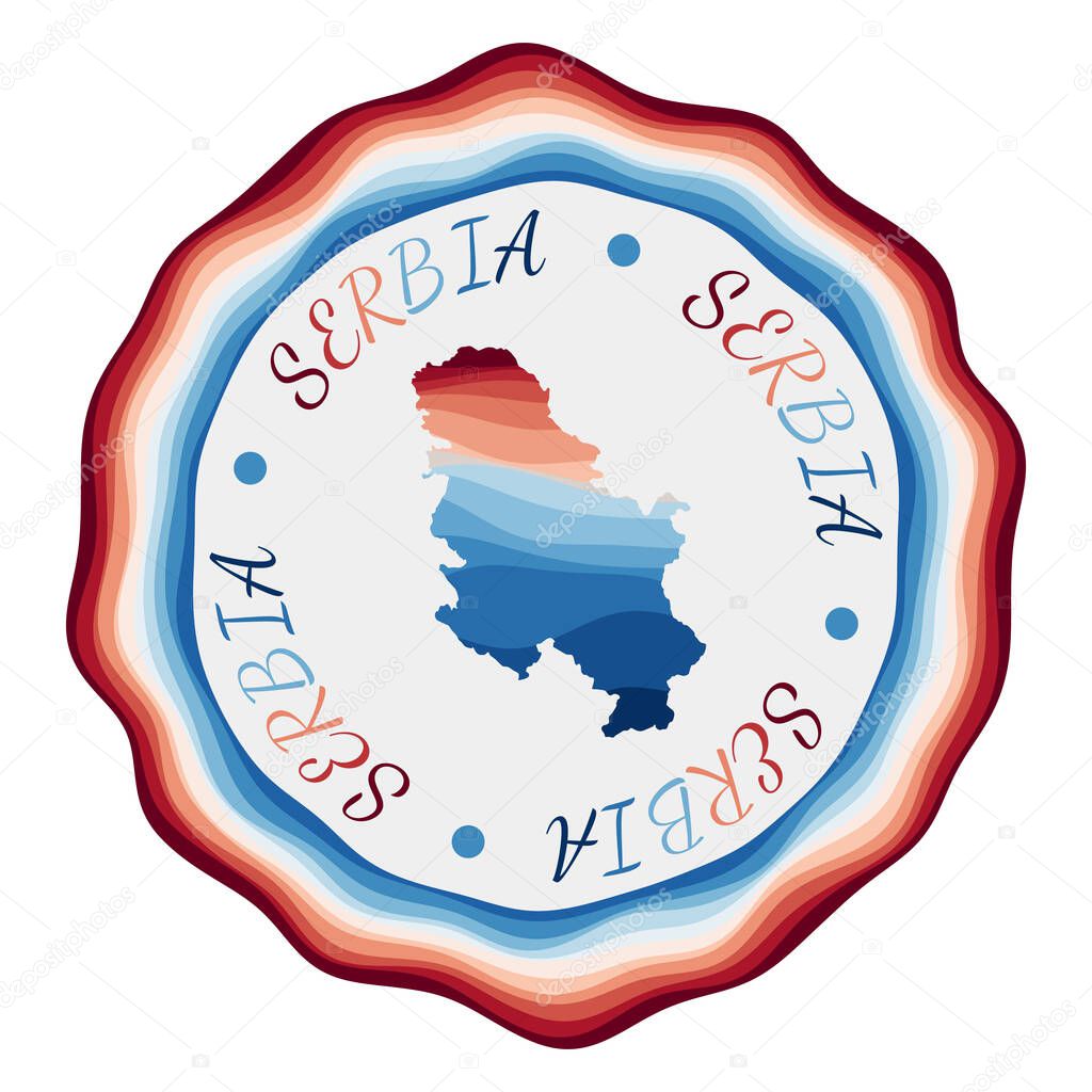 Serbia badge Map of the country with beautiful geometric waves and vibrant red blue frame Vivid