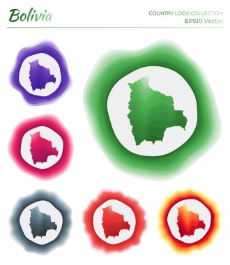 Bolivya logo koleksiyonu Bolivya etrafındaki eşsiz katmanlı dinamik çerçevelerin renkli logosu