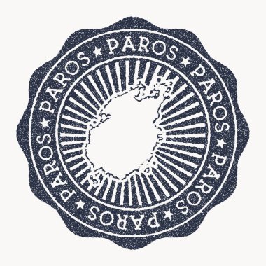 Paros damgasıyla ada vektör illüstrasyonunun adı ve haritasıyla seyahat damgası kullanılabilir