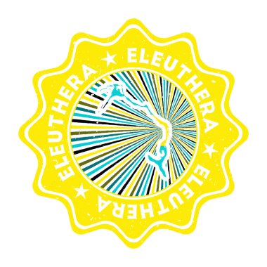 Ada haritalı Eleuthera yuvarlak grunge damgası ve dairesel metin ile ülke bayrağı vintage rozeti ve