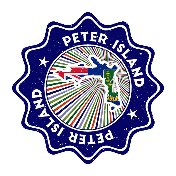Timbre grunge rond de l'île Peter avec carte de l'île et drapeau de pays Insigne vintage avec texte circulaire — Image vectorielle