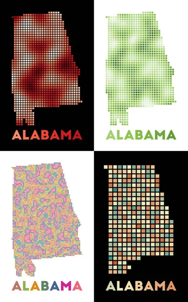 Колекція карт Алабами в пунктирному стилі Межі нашої держави заповнені — стоковий вектор