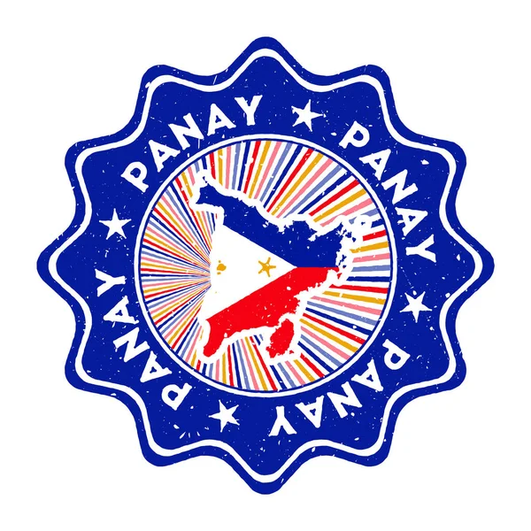 Panay ronda sello grunge con mapa de la isla y bandera del país Vintage insignia con texto circular y — Vector de stock