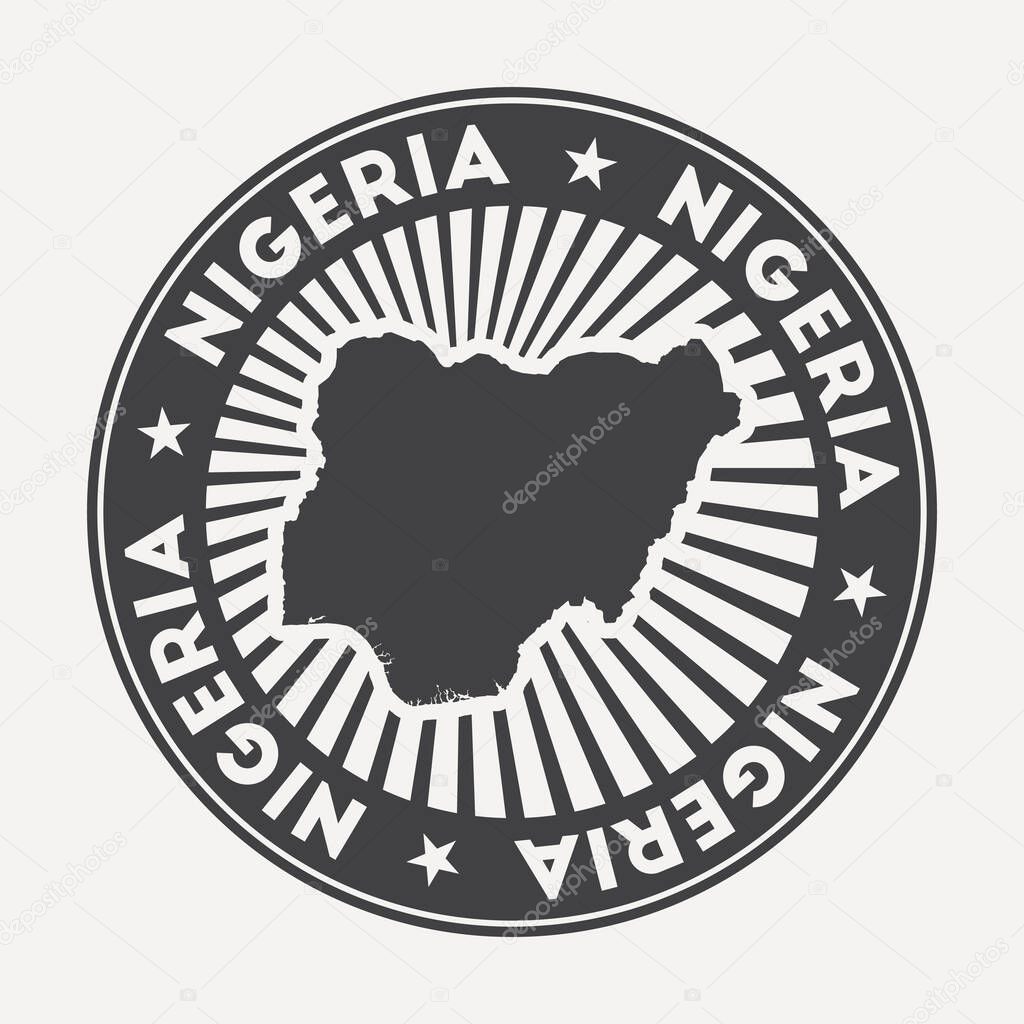 Nigeria round logo. Vintage travel badge with the circular name and map of country, vector illustration. Can be used as insignia, logotype, label, sticker or badge of the Nigeria.