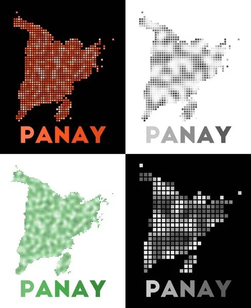 Mapa de Panay Colección de mapa de Panay en estilo punteado Fronteras de la isla llenas de rectángulos — Vector de stock