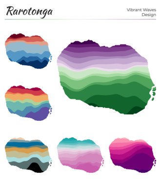 Rarotonga Vibrant dalgalarının vektör haritaları geometrik pürüzsüz adanın parlak haritasını dizayn eder