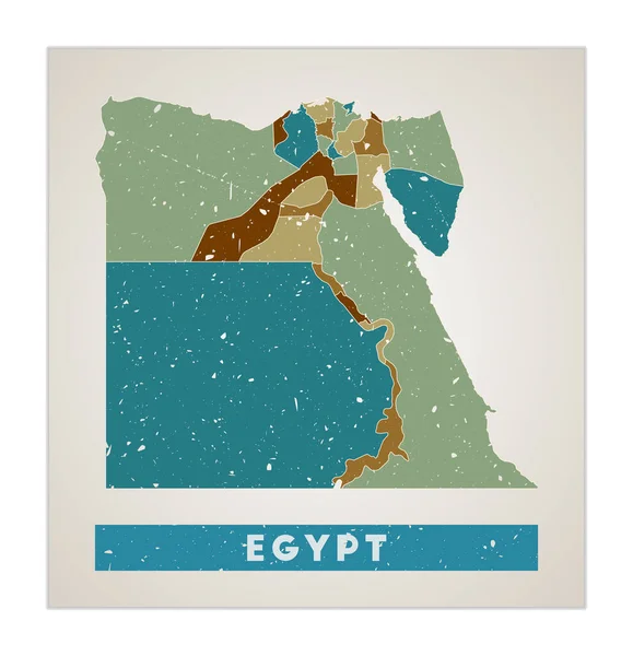 Egitto mappa Poster paese con regioni Old grunge texture Forma dell'Egitto con il nome del paese — Vettoriale Stock