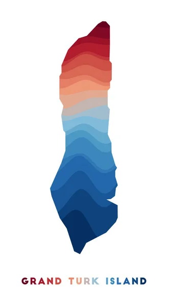 Grand Turk Island mapa Mapa de la isla con hermosas olas geométricas en colores azules rojos Vivid — Vector de stock