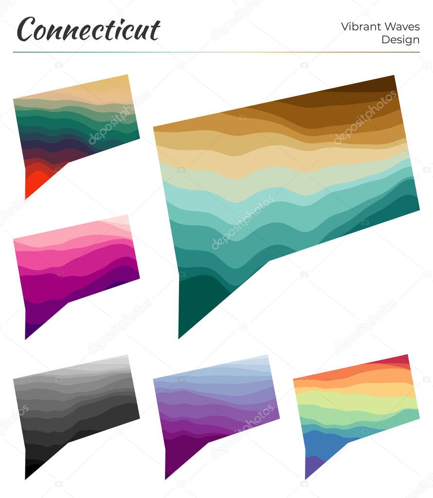 Set of vector maps of Connecticut Vibrant waves design Bright map of us state in geometric smooth