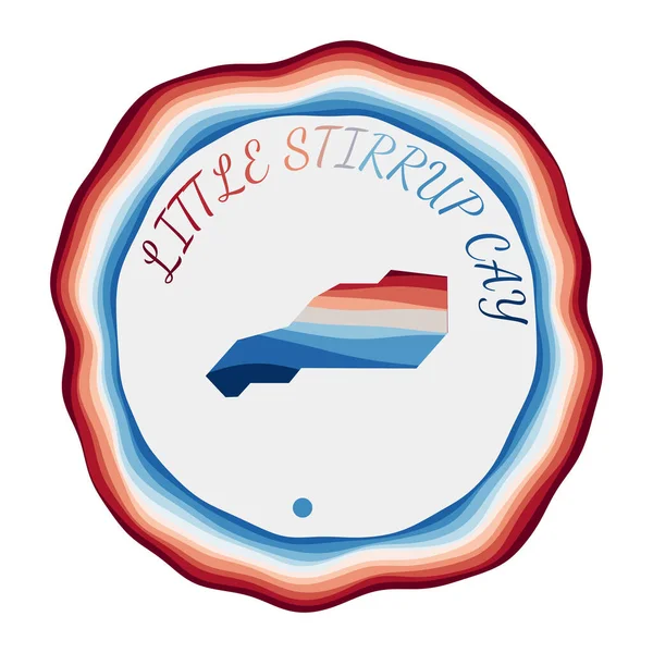 Pequeno emblema Stirrup Cay Mapa da ilha com belas ondas geométricas e azul vermelho vibrante — Vetor de Stock