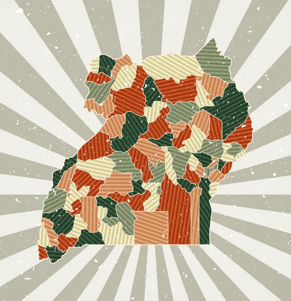 우간다 빈티지 지도 Grunge poster with map of the country in retro color palette Shape of Uganda — 스톡 벡터