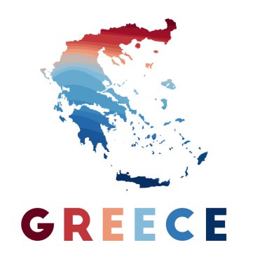 Yunanistan, kırmızı mavi renkli güzel geometrik dalgalarla Yunanistan haritasını çıkardı