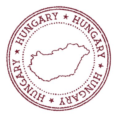 Macaristan 'ın yuvarlak lastik damgası ve ülke haritası dairesel metin ve kırmızı pasaport damgası