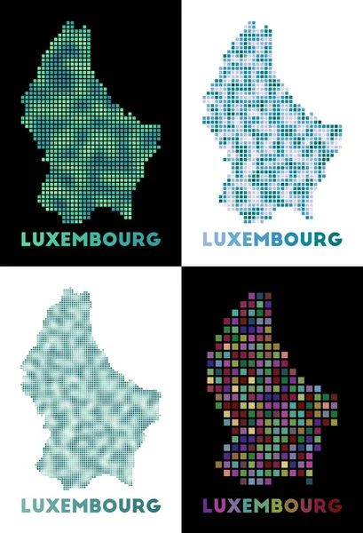 Luxemburg kaart Verzameling van kaarten van Luxemburg in stippelstijl Grenzen van het land gevuld met — Stockvector
