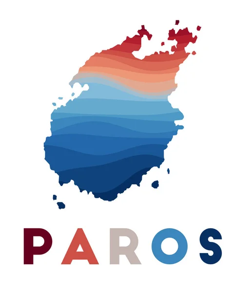Carte de Paros Carte de l'île avec de belles vagues géométriques aux couleurs bleu-rouge Forme vive de Paros — Image vectorielle