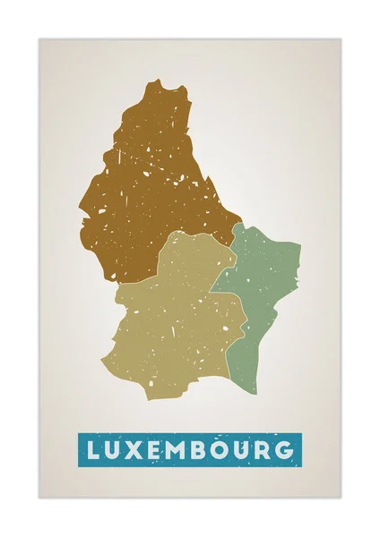 Luxemburg kaart Landposter met regio 's Oude grunge textuur Vorm van Luxemburg met land — Stockvector