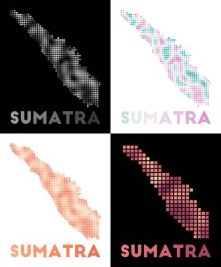 Sumatra Harita Koleksiyonu Sumatra 'nın noktalı stil haritası Adanın kenarları ile dolu