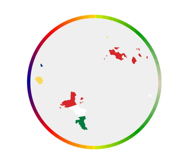 Icône des Seychelles Forme de l'île avec drapeau des Seychelles Panneau rond avec dégradé des couleurs du drapeau — Image vectorielle