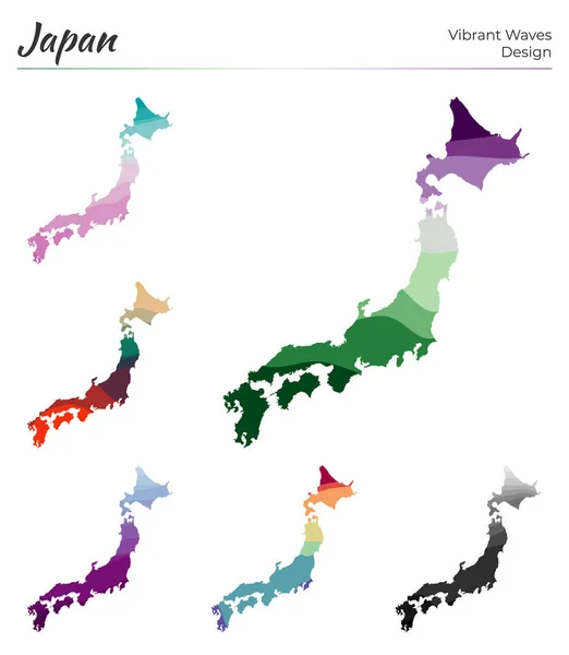 日本のベクトル地図鮮やかな波のデザイン幾何学的な滑らかな曲線で国の明るい地図 — ストックベクタ