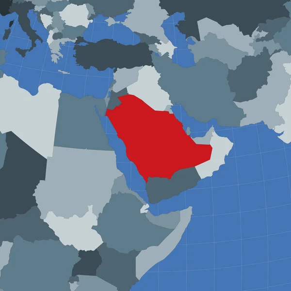 Forme de l'Arabie Saoudite dans le contexte des pays voisins Pays souligné avec la couleur rouge sur — Image vectorielle