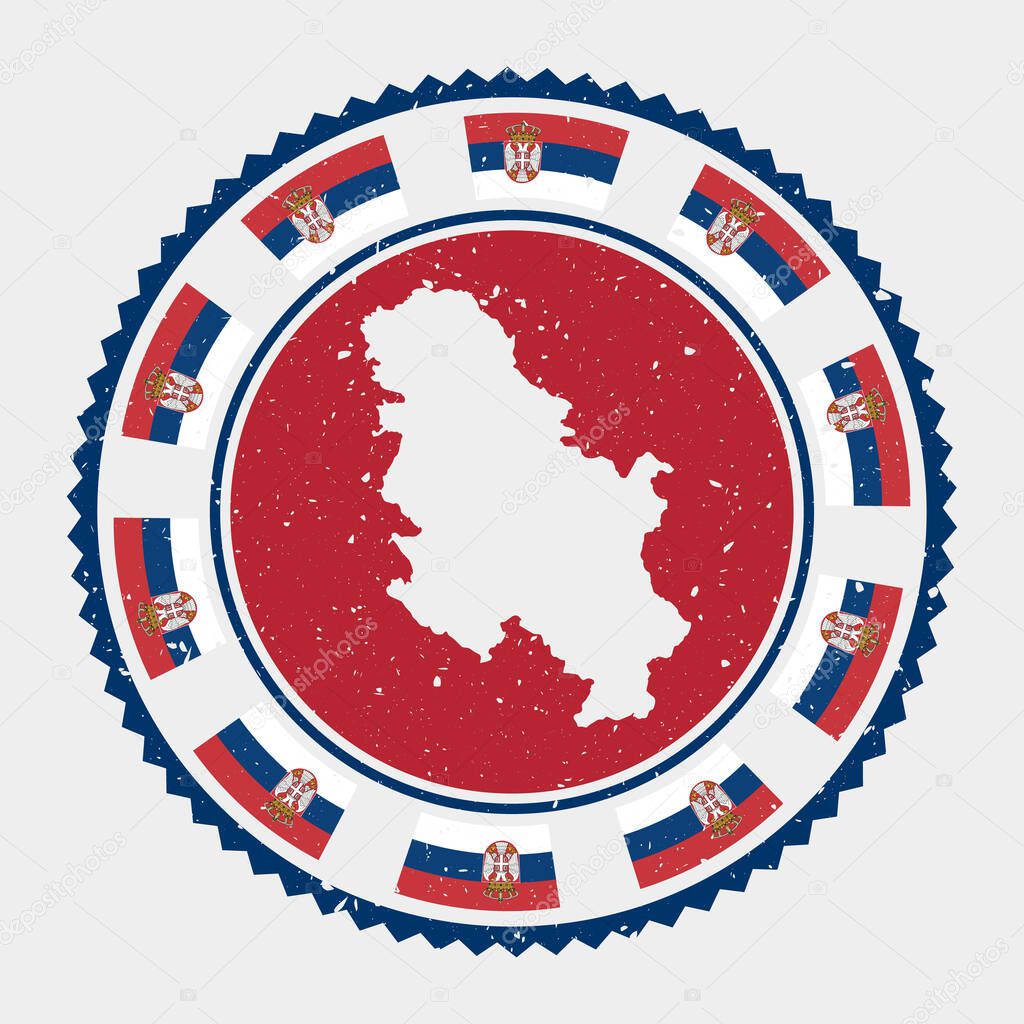 Serbia grunge stamp Round logo with map and flag of Serbia Country stamp Vector illustration
