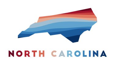 North Carolina map Map of the us state with beautiful geometric waves in red blue colors Vivid clipart